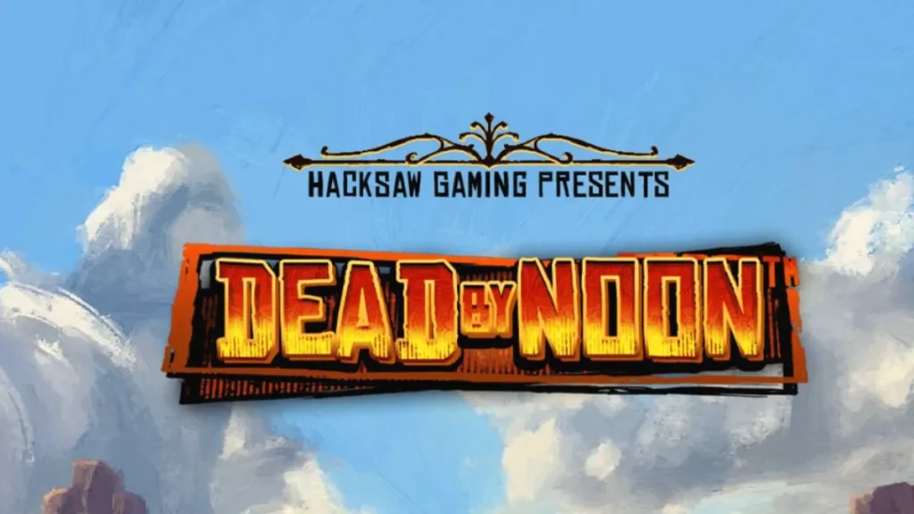Tampilan visual permainan slot Dead by Noon dengan latar belakang Wild West yang penuh debu dan revolver.